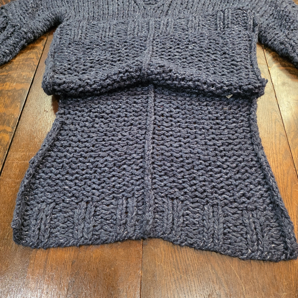 Free People Cozy Georgia Vneck navy blue chunky knit sweater 3/4 sleeve size S/P - Picture 4 of 9